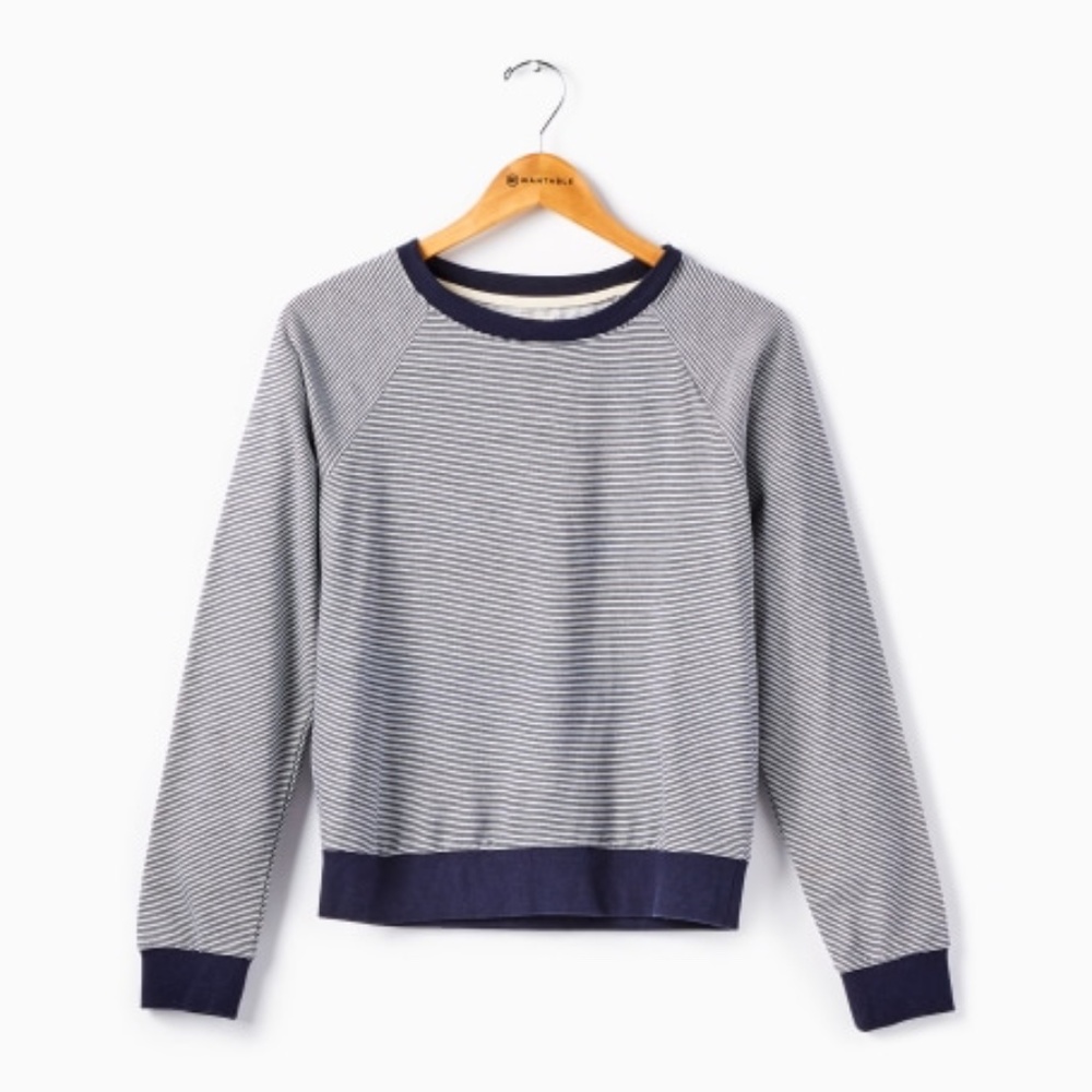 Thread & Supply Navy/White Stripped Pullover  L NWT